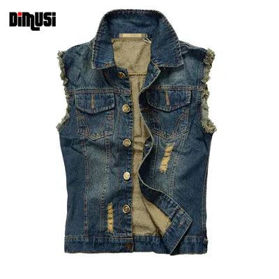 DIMUSI Summer Mens Ripped Denim Vest Male Tank Top Washed jeans waistcoat Man Retro Cowboy Hip Hop Sleeveless Jacket 6XL,YA564