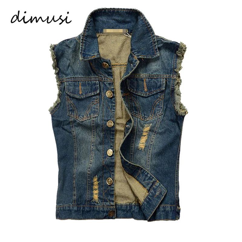 DIMUSI Summer Mens Ripped Denim Vest Male Tank Top Washed jeans waistcoat Man Retro Cowboy Hip Hop Sleeveless Jacket 6XL,YA564