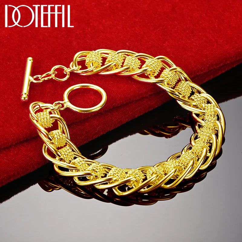 DOTEFFIL 925 Sterling Silver 18K Gold Lady Bracelet Many Circle Charm Bracelets Jewelry for Women Men Wholesale Wedding Gift - PST PS Tradings