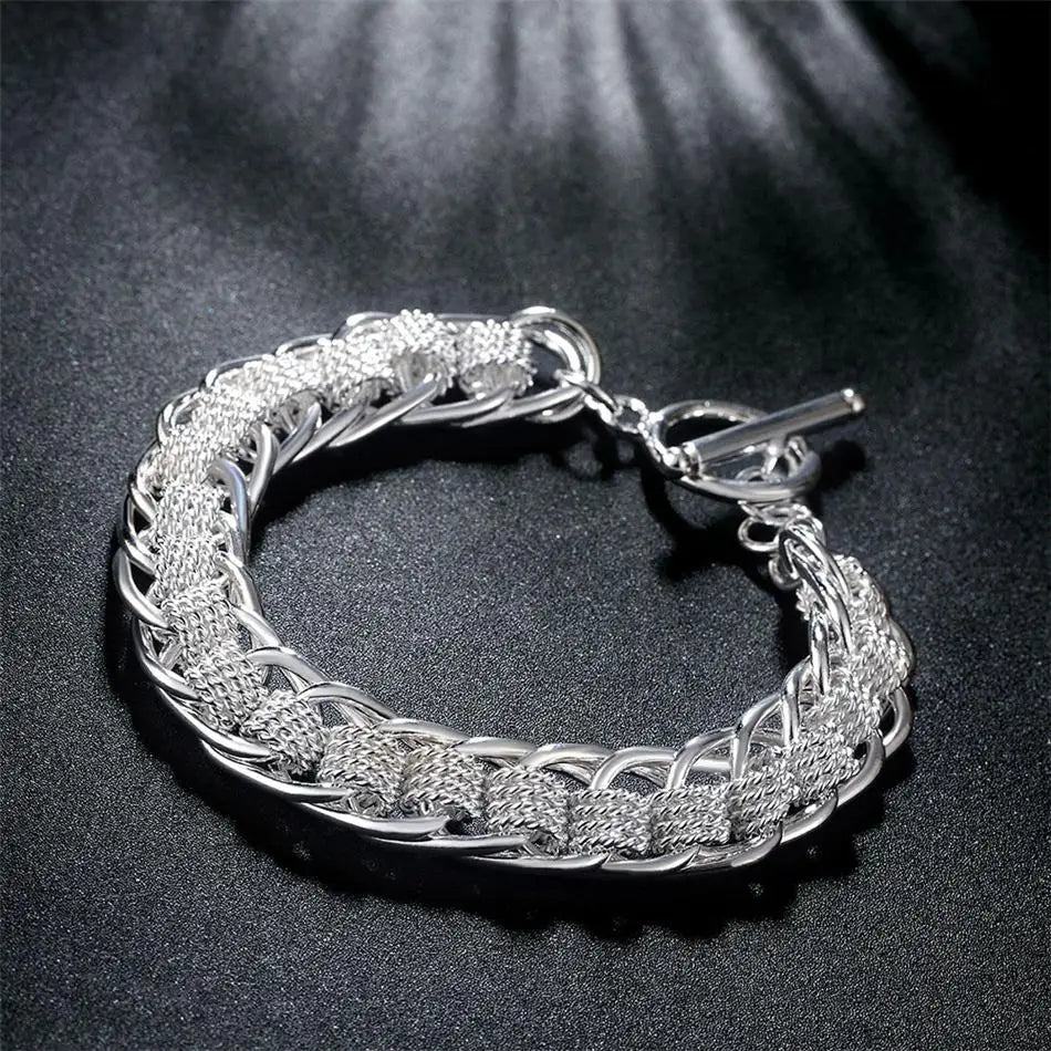 DOTEFFIL 925 Sterling Silver 18K Gold Lady Bracelet Many Circle Charm Bracelets Jewelry for Women Men Wholesale Wedding Gift - PST PS Tradings