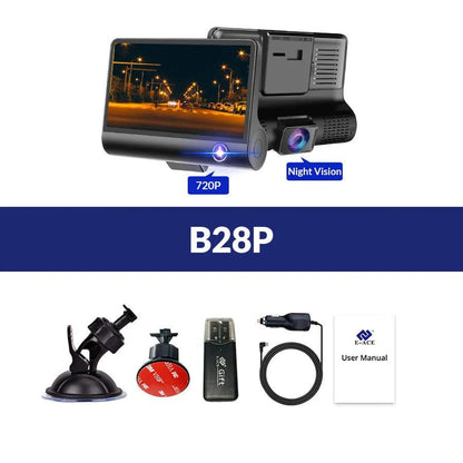 E-ACE B28P Car DVR 3 Cameras Lens 4.0 Inch Dash Camera Dual Lens Suppor Rearview Camera Video Recorder Auto Registrator Dash Cam - PST PS Tradings