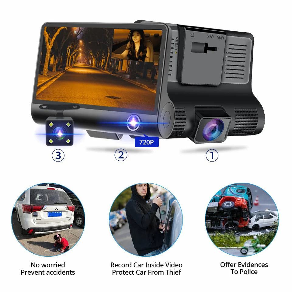 E-ACE B28P Car DVR 3 Cameras Lens 4.0 Inch Dash Camera Dual Lens Suppor Rearview Camera Video Recorder Auto Registrator Dash Cam - PST PS Tradings