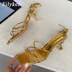 Eilyken Fashion Gold Silver Sandals Thin Low Heel Lace Up Rome Summer Gladiator Women Casual Narrow Band Shoes - Property & Safety Tradings