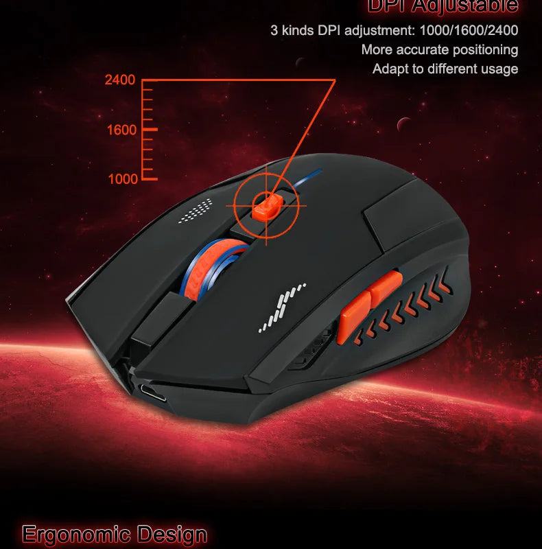 2400DPI Gaming Wireless Mouse Slient Button Computer Mouse Built-in Lithium Battery 2.4G Optical Engine Mouse For PC/Laptop