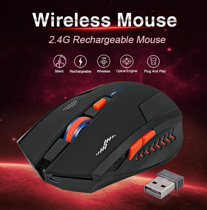 2400DPI Gaming Wireless Mouse Slient Button Computer Mouse Built-in Lithium Battery 2.4G Optical Engine Mouse For PC/Laptop