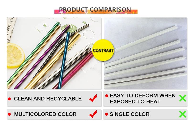 FAIS DU 304 Stainless Steel Straws Reusable Straight Bent Metal Drinking Straw With Cleaner Brush Set Party Bar Accessory - PST PS Tradings