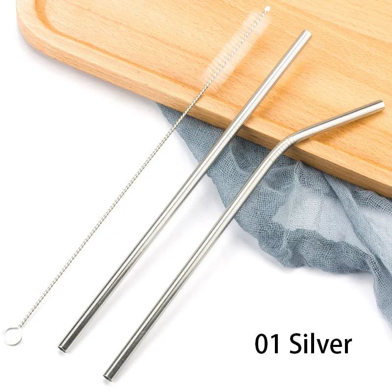 FAIS DU 304 Stainless Steel Straws Reusable Straight Bent Metal Drinking Straw With Cleaner Brush Set Party Bar Accessory - PST PS Tradings