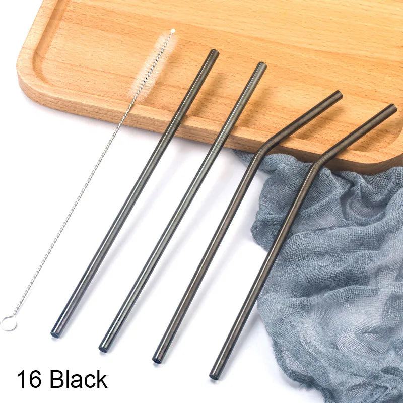 FAIS DU 304 Stainless Steel Straws Reusable Straight Bent Metal Drinking Straw With Cleaner Brush Set Party Bar Accessory - PST PS Tradings