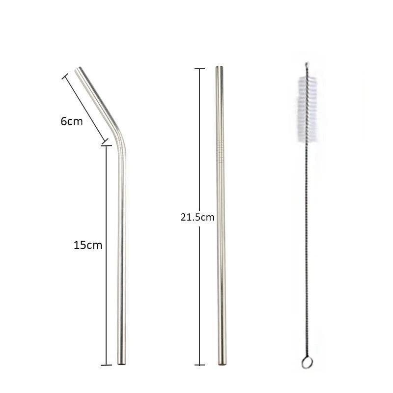 FAIS DU 304 Stainless Steel Straws Reusable Straight Bent Metal Drinking Straw With Cleaner Brush Set Party Bar Accessory - PST PS Tradings