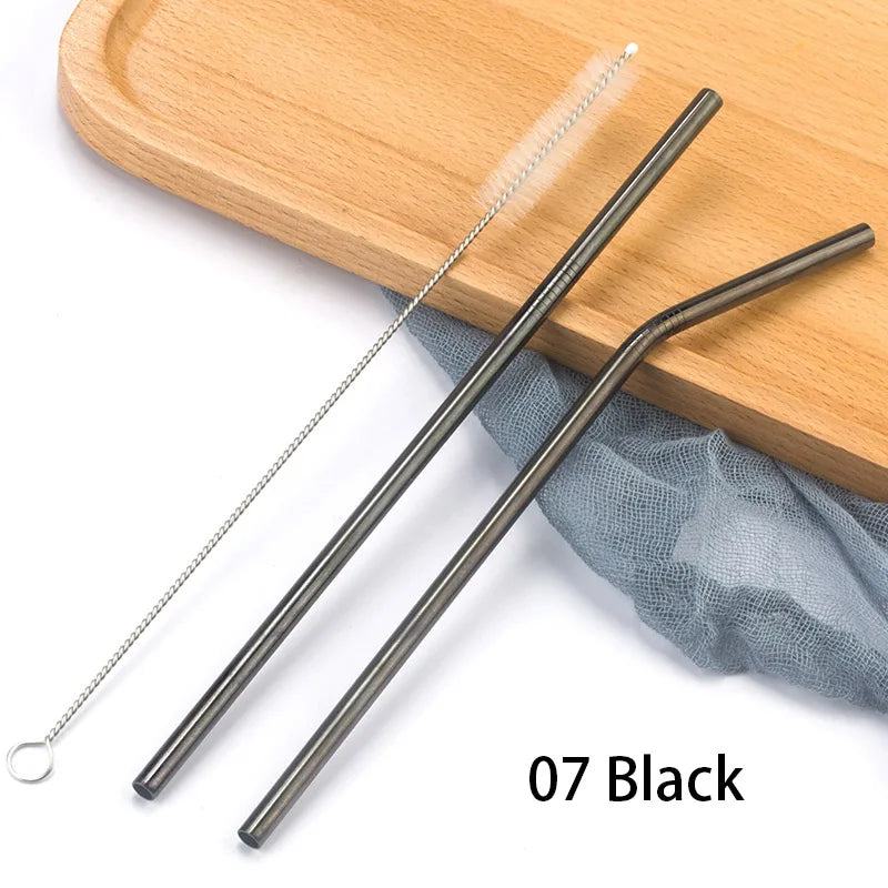 FAIS DU 304 Stainless Steel Straws Reusable Straight Bent Metal Drinking Straw With Cleaner Brush Set Party Bar Accessory - PST PS Tradings