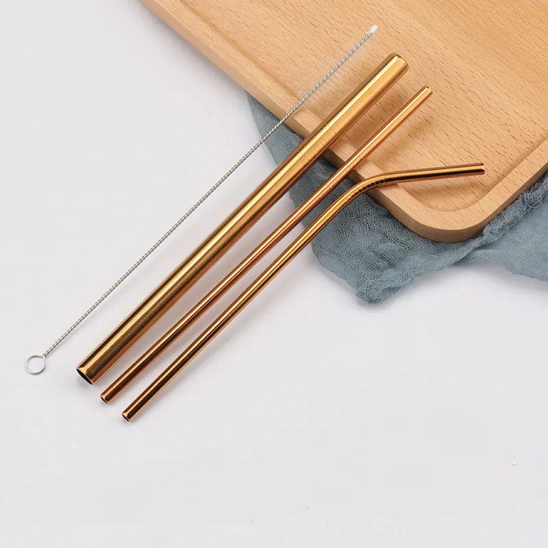 FAIS DU 304 Stainless Steel Straws Reusable Straight Bent Metal Drinking Straw With Cleaner Brush Set Party Bar Accessory - PST PS Tradings