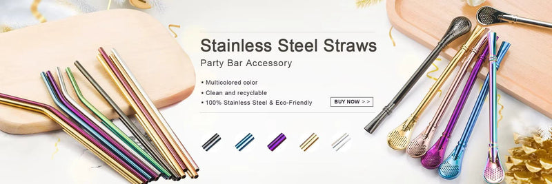 FAIS DU 304 Stainless Steel Straws Reusable Straight Bent Metal Drinking Straw With Cleaner Brush Set Party Bar Accessory - PST PS Tradings