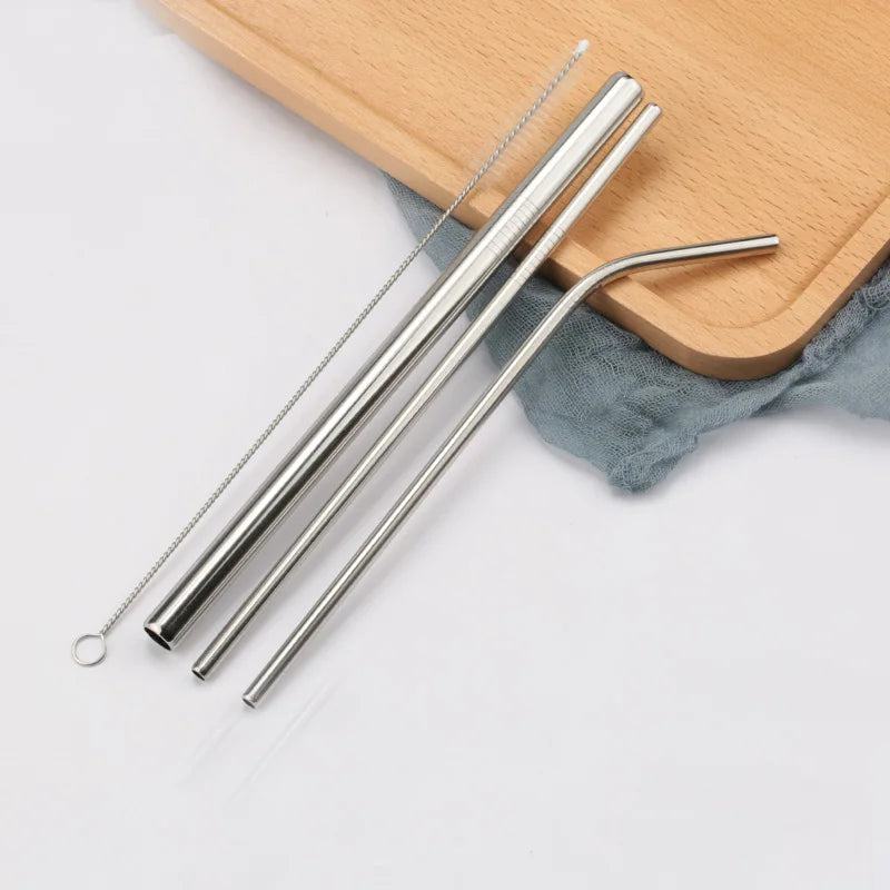 FAIS DU 304 Stainless Steel Straws Reusable Straight Bent Metal Drinking Straw With Cleaner Brush Set Party Bar Accessory - PST PS Tradings