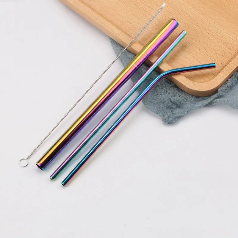 FAIS DU 304 Stainless Steel Straws Reusable Straight Bent Metal Drinking Straw With Cleaner Brush Set Party Bar Accessory - PST PS Tradings