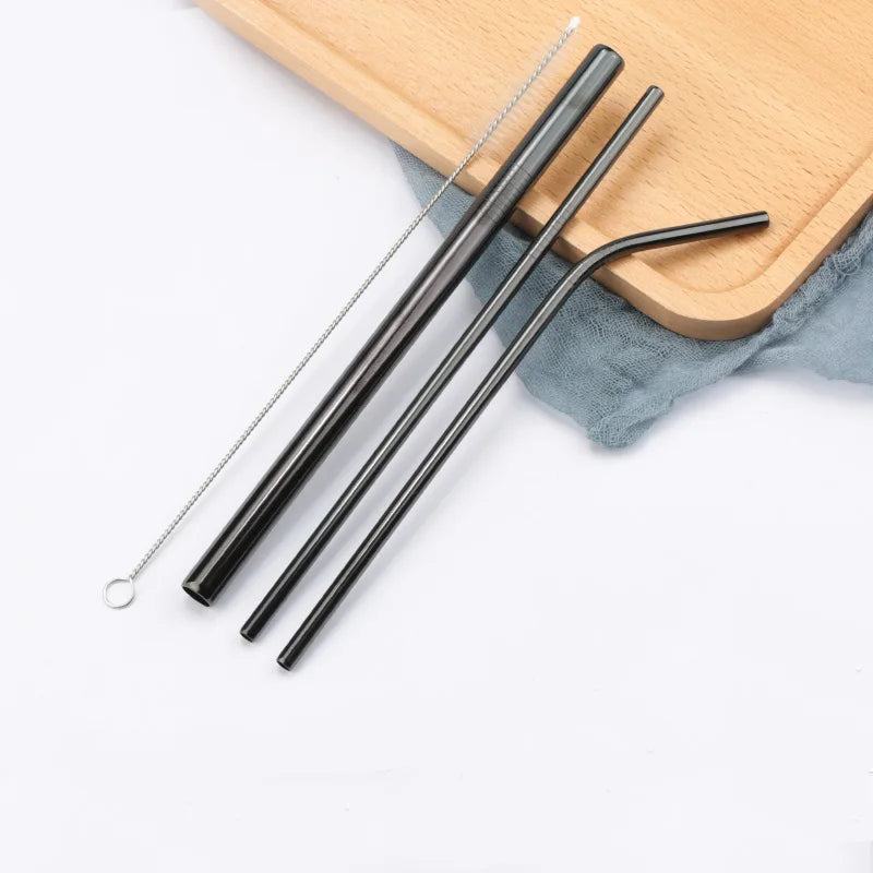 FAIS DU 304 Stainless Steel Straws Reusable Straight Bent Metal Drinking Straw With Cleaner Brush Set Party Bar Accessory - PST PS Tradings