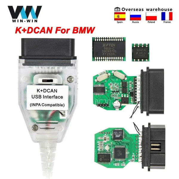 For BMW K DCAN K+CAN FTDI Chip For BMW OBD2 Auto Car Diagnostic Tools OBD 2 Scanner Switch USB Interface Cable K + DCAN for BMW - PST PS Tradings