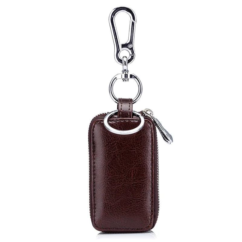 Genuine Cow Leather Home Car Keys' Bag Double Pocket Zipper Mini Wallet Earth Yellow Men Women's Key Holder Transparent Pocket - PST PS Tradings