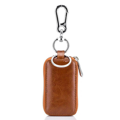 Genuine Cow Leather Home Car Keys' Bag Double Pocket Zipper Mini Wallet Earth Yellow Men Women's Key Holder Transparent Pocket - PST PS Tradings