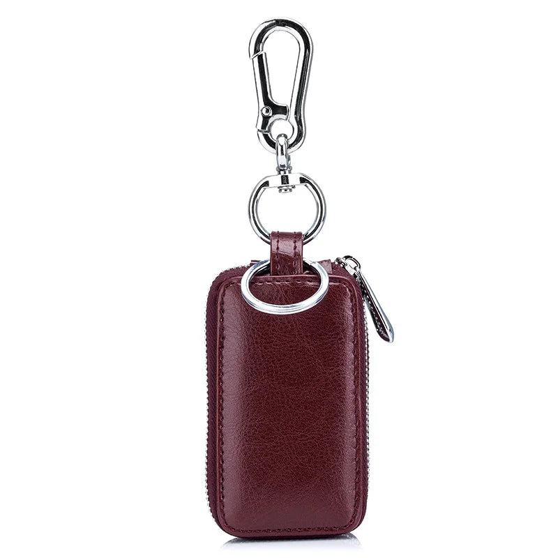 Genuine Cow Leather Home Car Keys' Bag Double Pocket Zipper Mini Wallet Earth Yellow Men Women's Key Holder Transparent Pocket - PST PS Tradings