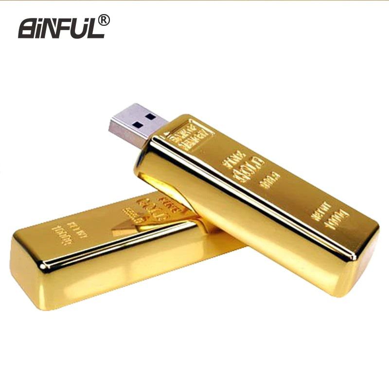 golden usb flash drive Metal pen drive 4GB 8GB 16GB 32GB 64GB Gold Bar USB2.0 Flash memory pendrive Bullion Stick disk gift - PST PS Tradings