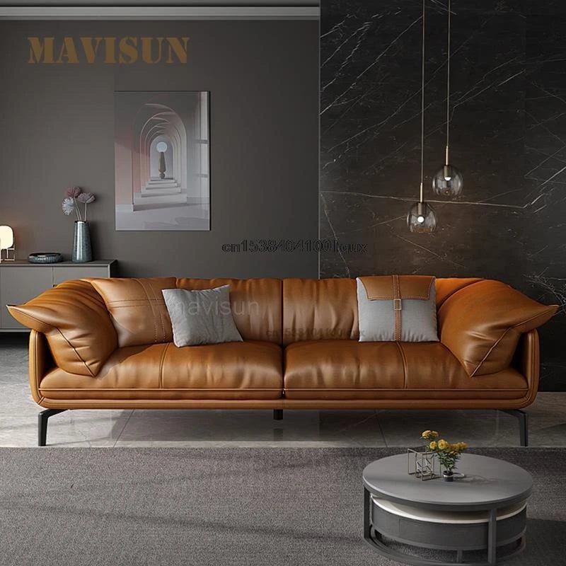 Ledersofa italienisch Stil Modern Reduziert Gold Cognacbraunes Ledersofa 