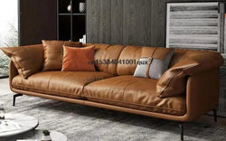 Ledersofa italienisch Stil Modern Reduziert Gold Cognacbraunes Ledersofa 