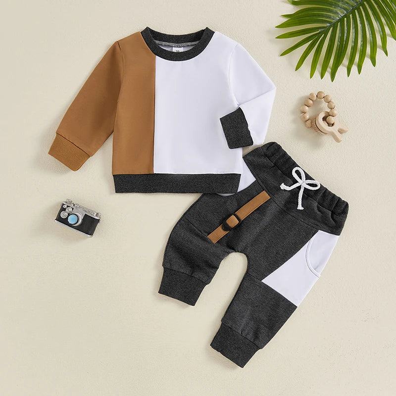 Infant Baby Boy 2Pcs Fall Outfits Long Sleeve Contrast Color Sweatshirt + Pants Set Spring Clothes 6M-4T - PST PS Tradings