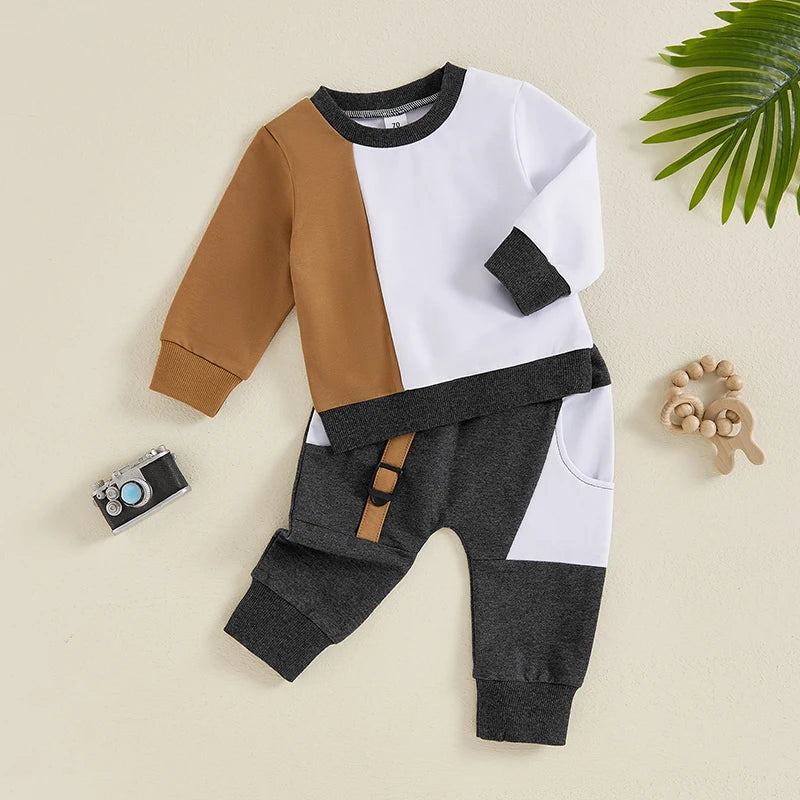 Infant Baby Boy 2Pcs Fall Outfits Long Sleeve Contrast Color Sweatshirt + Pants Set Spring Clothes 6M-4T - PST PS Tradings