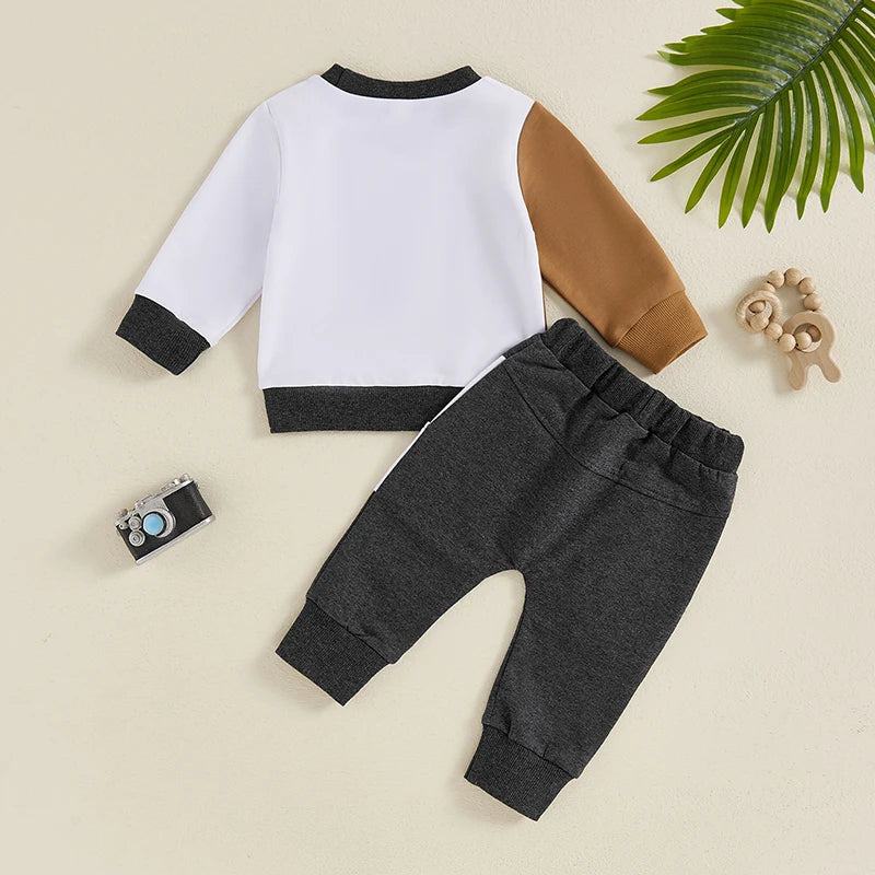 Infant Baby Boy 2Pcs Fall Outfits Long Sleeve Contrast Color Sweatshirt + Pants Set Spring Clothes 6M-4T - PST PS Tradings