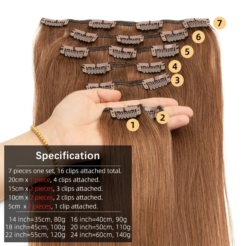 Isheeny 14"-24" Clip In Human Hair Extensions Brazilian Remy Natural Clip Human Hair Extension Real Natural Clip On 80G-140G - PST PS Tradings