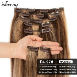 Isheeny 14"-24" Clip In Human Hair Extensions Brazilian Remy Natural Clip Human Hair Extension Real Natural Clip On 80G-140G - PST PS Tradings