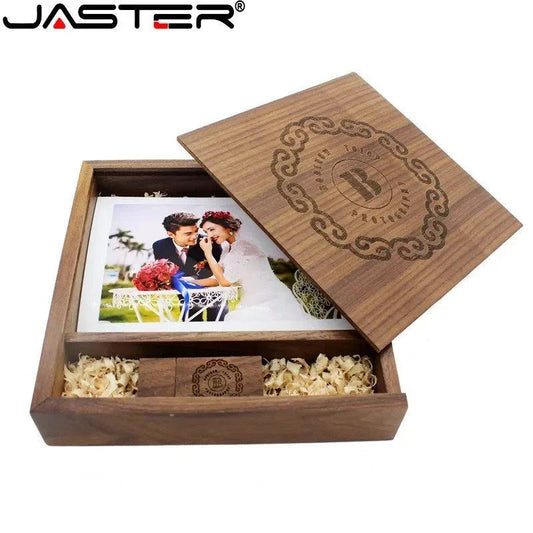 JASTER (1 PCS Free LOGO) Photo Unique Album Walnut Wood USB+Box Pendrive USB Flash Drive 8GB 16GB 32GB 64GB 128GB Photography - PST PS Tradings