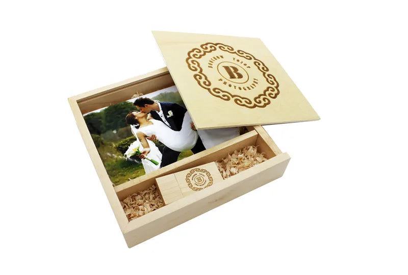 JASTER (1 PCS Free LOGO) Photo Unique Album Walnut Wood USB+Box Pendrive USB Flash Drive 8GB 16GB 32GB 64GB 128GB Photography - PST PS Tradings