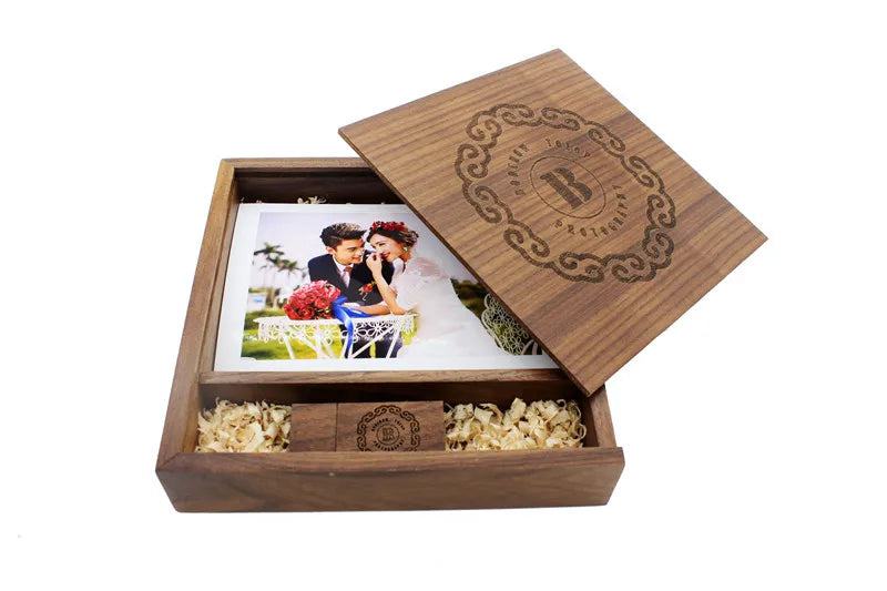 JASTER (1 PCS Free LOGO) Photo Unique Album Walnut Wood USB+Box Pendrive USB Flash Drive 8GB 16GB 32GB 64GB 128GB Photography - PST PS Tradings