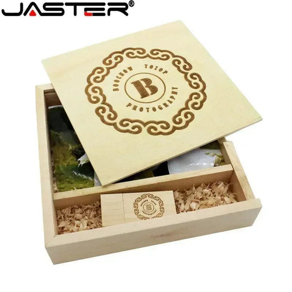 JASTER (1 PCS Free LOGO) Photo Unique Album Walnut Wood USB+Box Pendrive USB Flash Drive 8GB 16GB 32GB 64GB 128GB Photography - PST PS Tradings