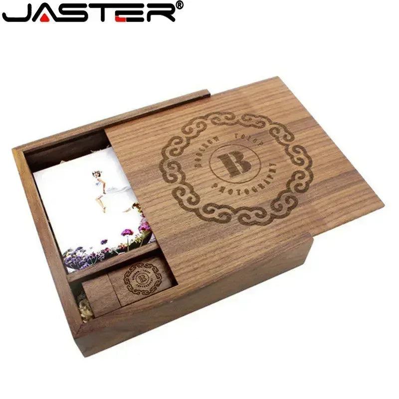 JASTER (1 PCS Free LOGO) Photo Unique Album Walnut Wood USB+Box Pendrive USB Flash Drive 8GB 16GB 32GB 64GB 128GB Photography - PST PS Tradings