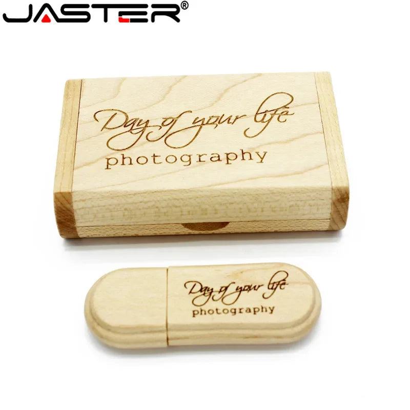 JASTER 1PCS free custom logo laser engraving wooden+Box pendrive 4GB 8GB 16GB 32GB 64GB USB Flash Drive photography gift - PST PS Tradings