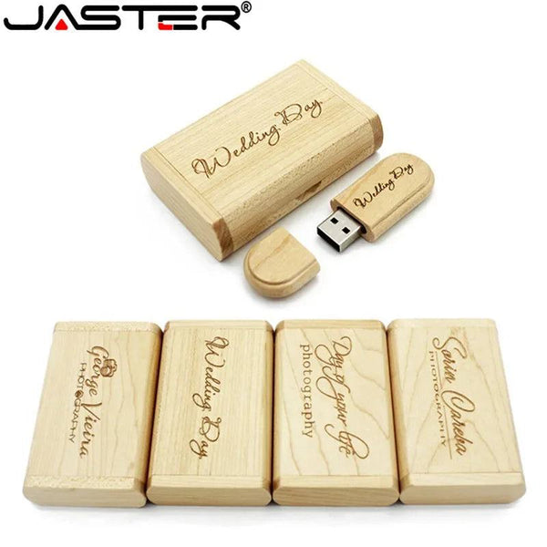 JASTER 1PCS free custom logo laser engraving wooden+Box pendrive 4GB 8GB 16GB 32GB 64GB USB Flash Drive photography gift - PST PS Tradings