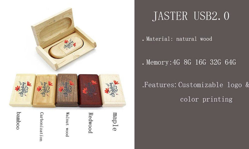 JASTER High Quality Wooden Logo Engrave Wood USB Flash Drive 4GB 8GB 16GB 32GB 64GB wedding Gift Flash Memory Card Pen Drive - PST PS Tradings