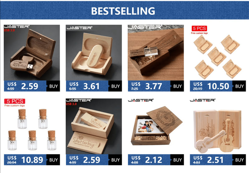 JASTER High Quality Wooden Logo Engrave Wood USB Flash Drive 4GB 8GB 16GB 32GB 64GB wedding Gift Flash Memory Card Pen Drive - PST PS Tradings