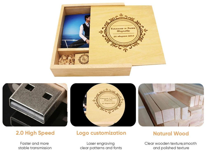 JASTER USB 2.0 Flash Drives Photography Wooden Photo Album Box Pen drive Free logo 16GB 32GB 64GB 128GB Creative gift USB stick