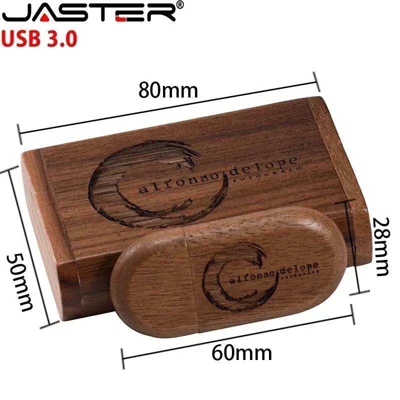 JASTER USB 3.0 Wooden Box Pen Drive Free Custom Logo USB Flash Drive Bamboo Pendrive Wedding Gift Memory Stick 128GB 32GB 64GB