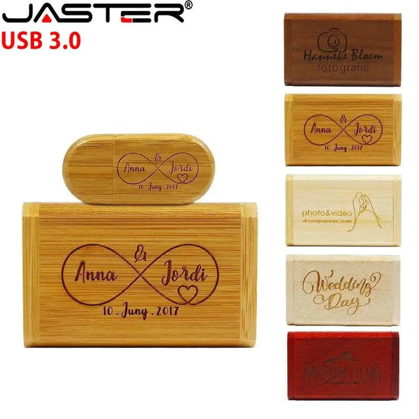 JASTER USB 3.0 Wooden Box Pen Drive Free Custom Logo USB Flash Drive Bamboo Pendrive Wedding Gift Memory Stick 128GB 32GB 64GB