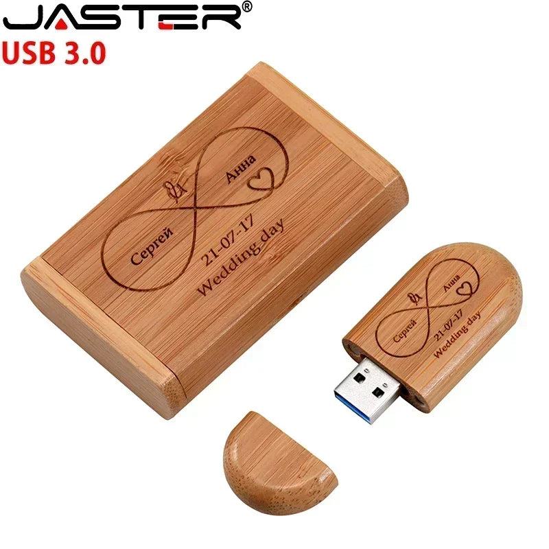 JASTER USB 3.0 Wooden Box Pen Drive Free Custom Logo USB Flash Drive Bamboo Pendrive Wedding Gift Memory Stick 128GB 32GB 64GB