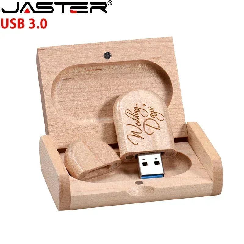 JASTER USB 3.0 Wooden Box Pen Drive Free Custom Logo USB Flash Drive Bamboo Pendrive Wedding Gift Memory Stick 128GB 32GB 64GB