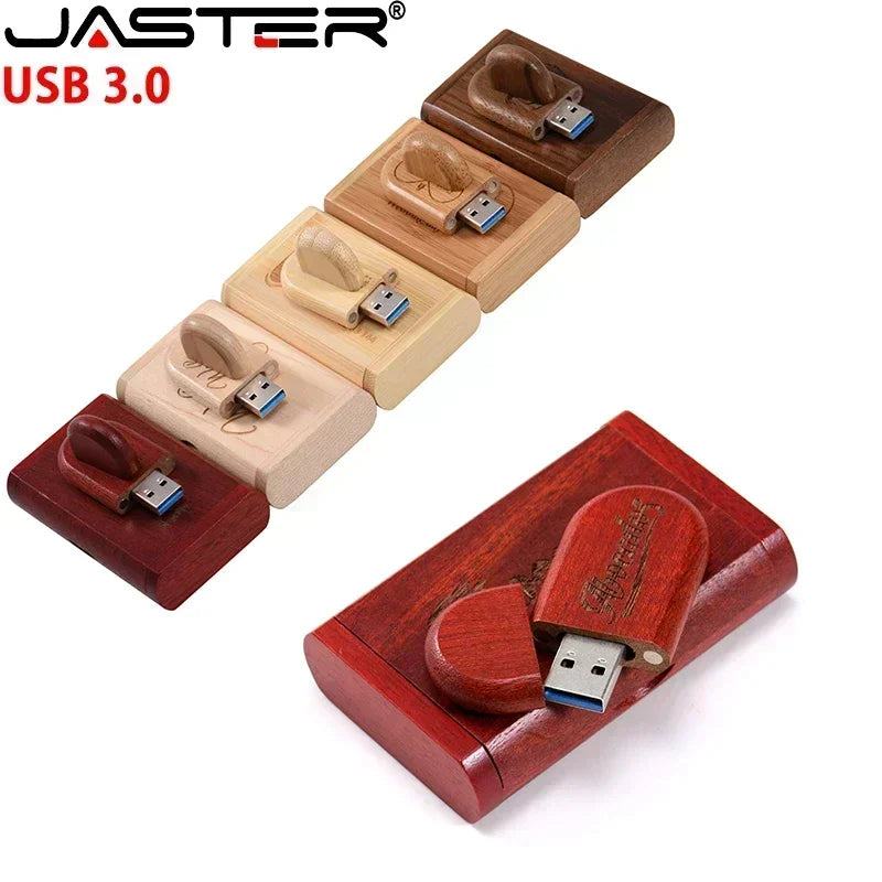 JASTER USB 3.0 Wooden Box Pen Drive Free Custom Logo USB Flash Drive Bamboo Pendrive Wedding Gift Memory Stick 128GB 32GB 64GB