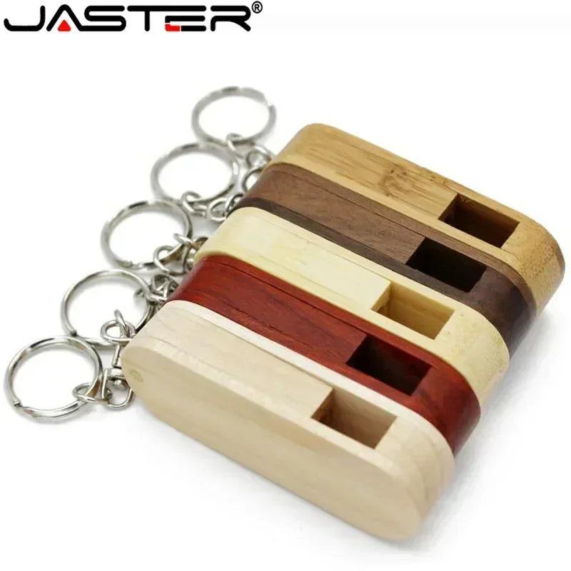 JASTER Wooden Rotatable USB USB Flash Drives 128GB Memory Stick Free Custom Logo 64GB 32GB with Key Chain Business Gift Pendrive