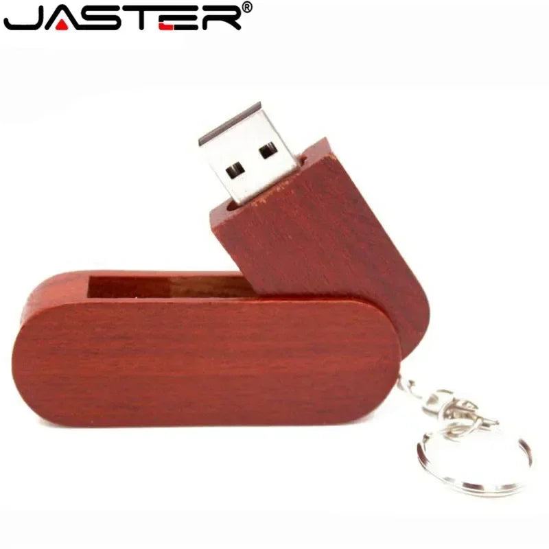 JASTER Wooden Rotatable USB USB Flash Drives 128GB Memory Stick Free Custom Logo 64GB 32GB with Key Chain Business Gift Pendrive