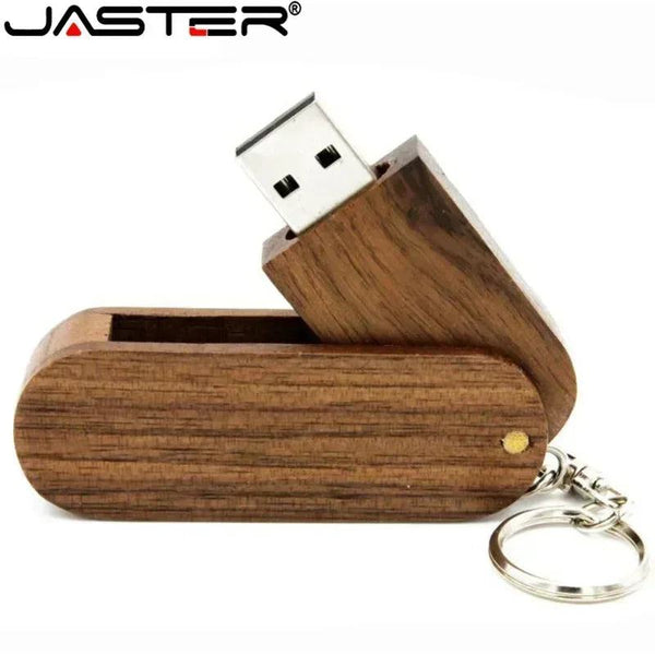 JASTER Wooden Rotatable USB USB Flash Drives 128GB Memory Stick Free Custom Logo 64GB 32GB with Key Chain Business Gift Pendrive