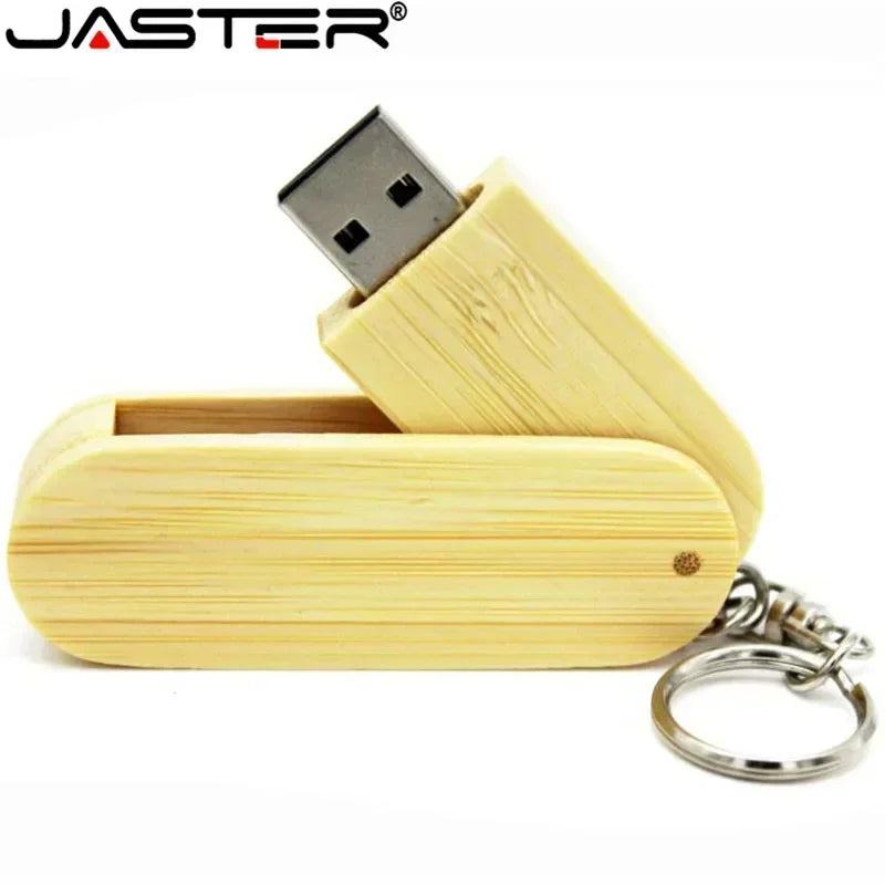 JASTER Wooden Rotatable USB USB Flash Drives 128GB Memory Stick Free Custom Logo 64GB 32GB with Key Chain Business Gift Pendrive